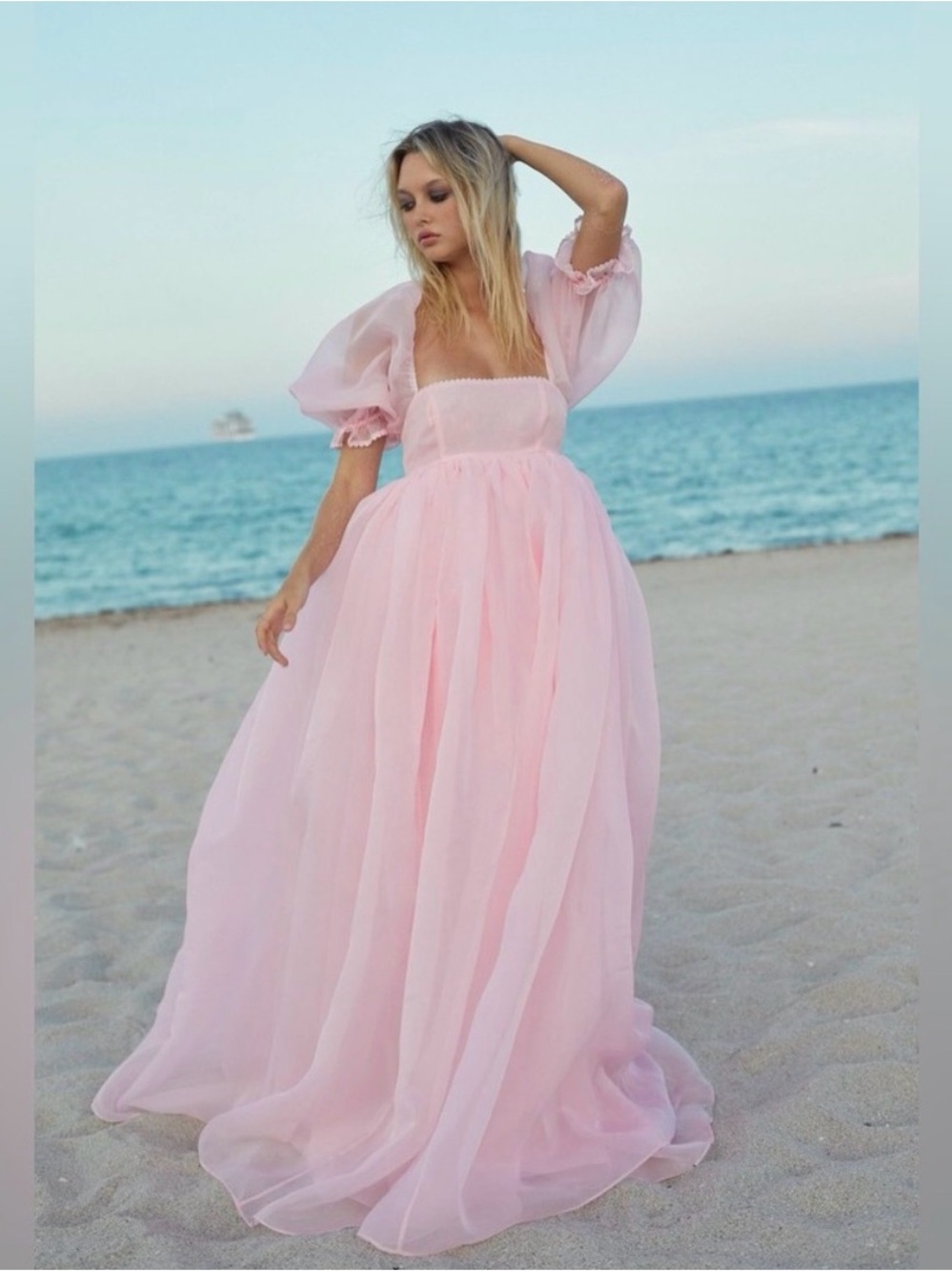 Selkie Pastel Pink Puff-Sleeve Maxi Dress